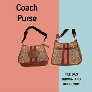 Coach Dempsey Tan and Burgundy File Bag